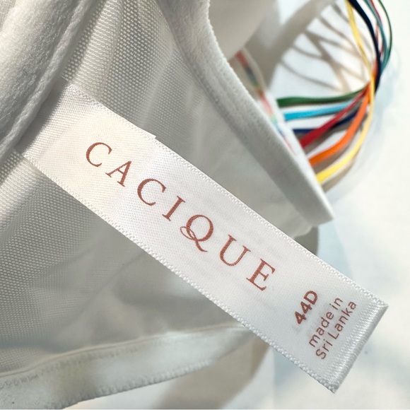 Cacique White Cotton T-Shirt Bra Rainbow Pride Strappy Back Front Closure, 44D - Picture 9 of 11